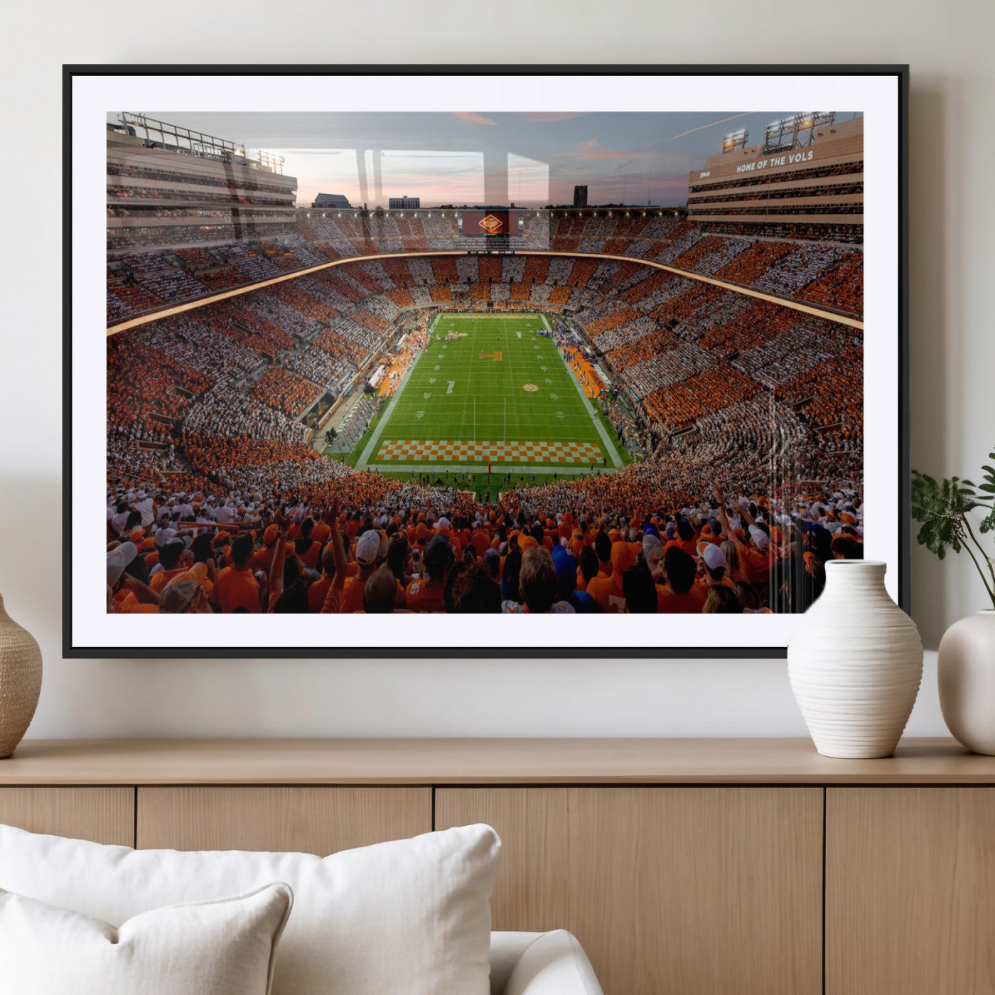 37160229-MGV-CV-36X24-Neyland Stadium Wall Art – Panoramic Tennessee Volunteers Sunset Canvas Print, Checkerboard Crowd Football Game Day Decor for