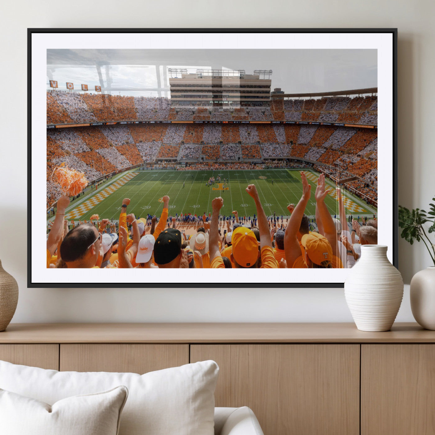 76011417-MGV-CV-36X24-Neyland Stadium Wall Art – Panoramic Tennessee Volunteers Checkerboard Crowd Canvas Print, Day Game Football Celebration Sports