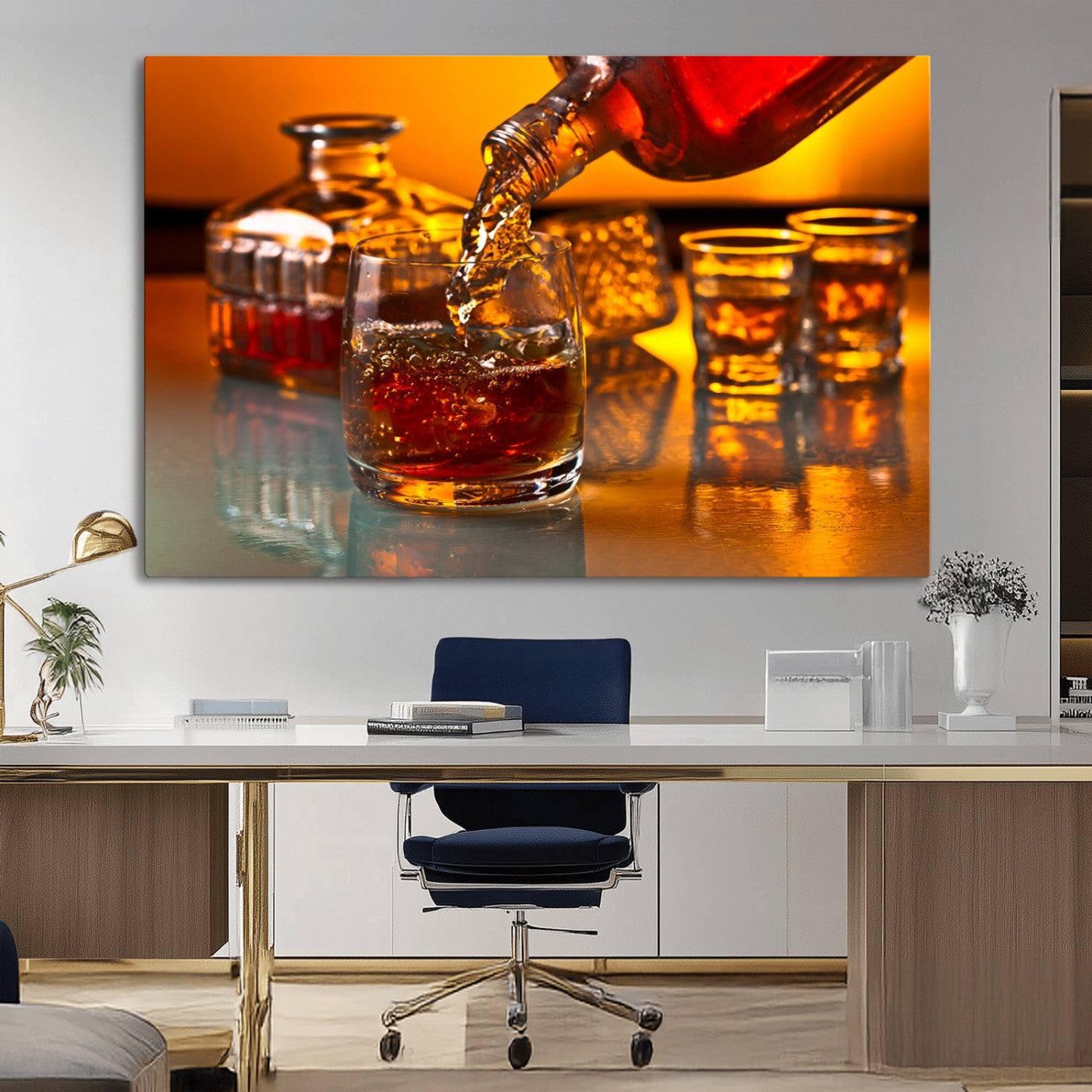 18250-MGV-CV-36X24-Whiskey Pour Wall Art – Captivating Whiskey Splash Canvas Print, Elegant Bar or Home Lounge Decor for Office, Man Cave or Living