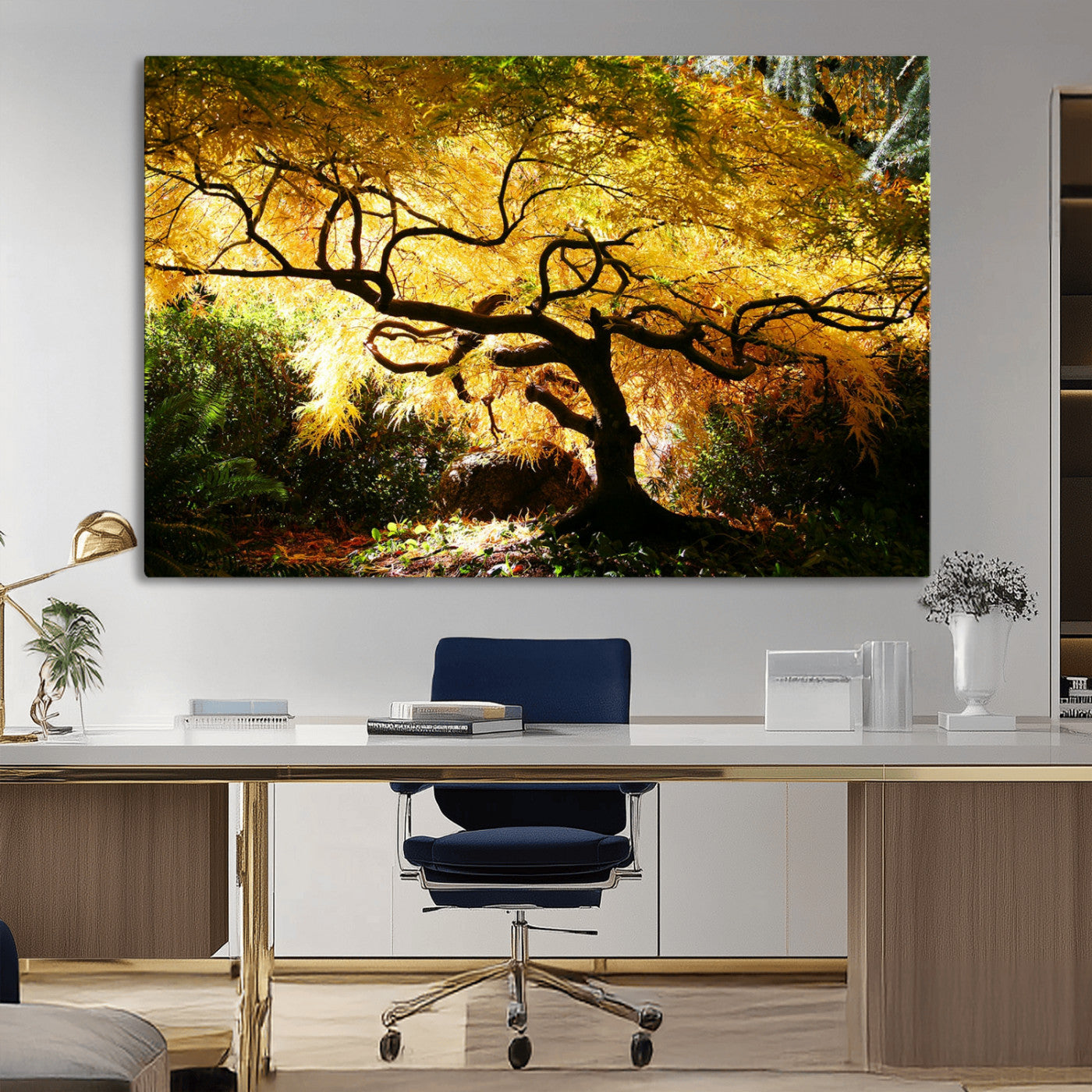 19067-MGV-CV-36X24-Golden Canopy Wall Art – Panoramic Autumn Tree Canvas Print, Warm Seasonal Decor for Living Room, Office or Garden Space