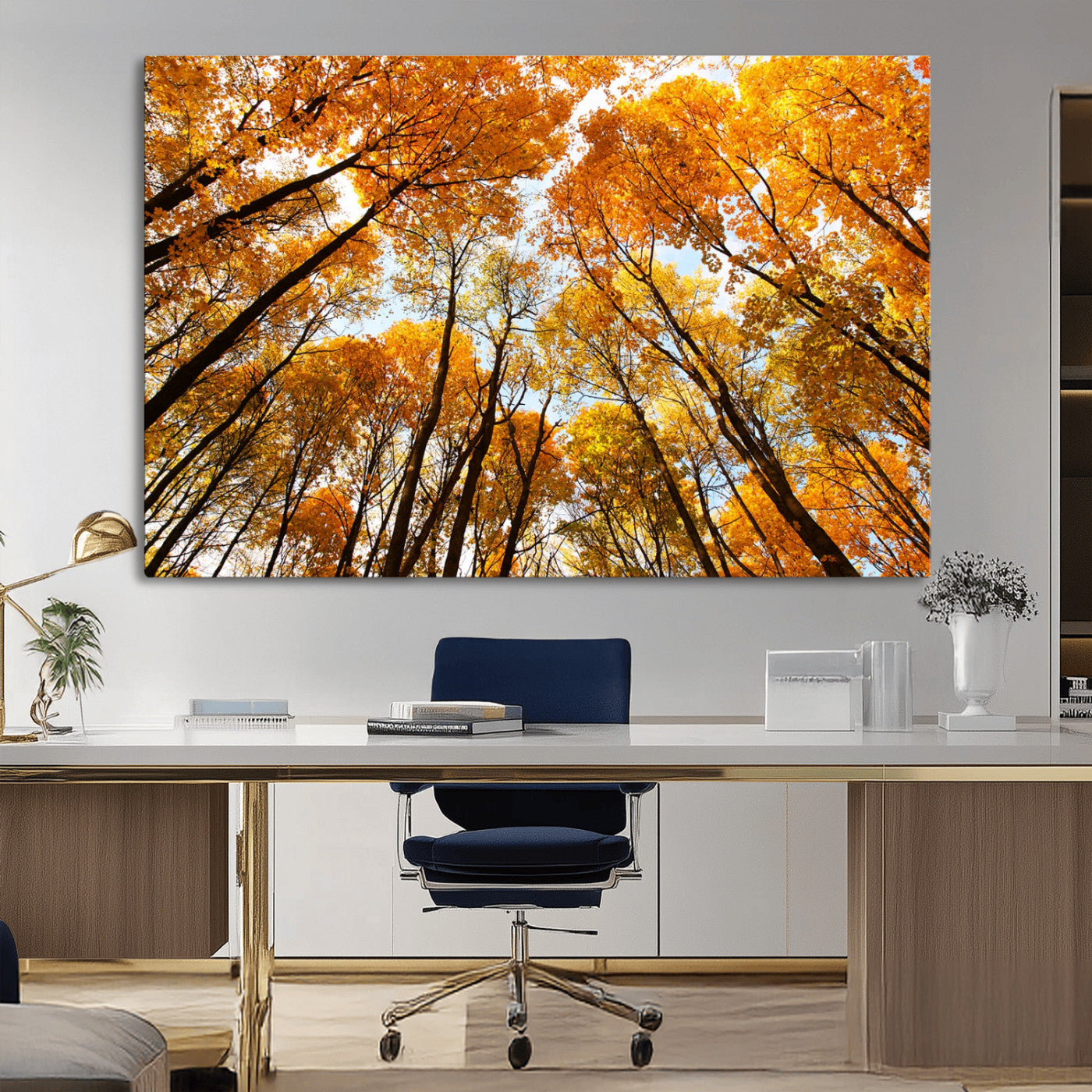 11823-MGV-CV-36X24-Golden Autumn Tree Canopy Wall Art – Stunning Fall Forest Leaves Print, Warm Seasonal Nature Decor for Home, Office or Cabin
