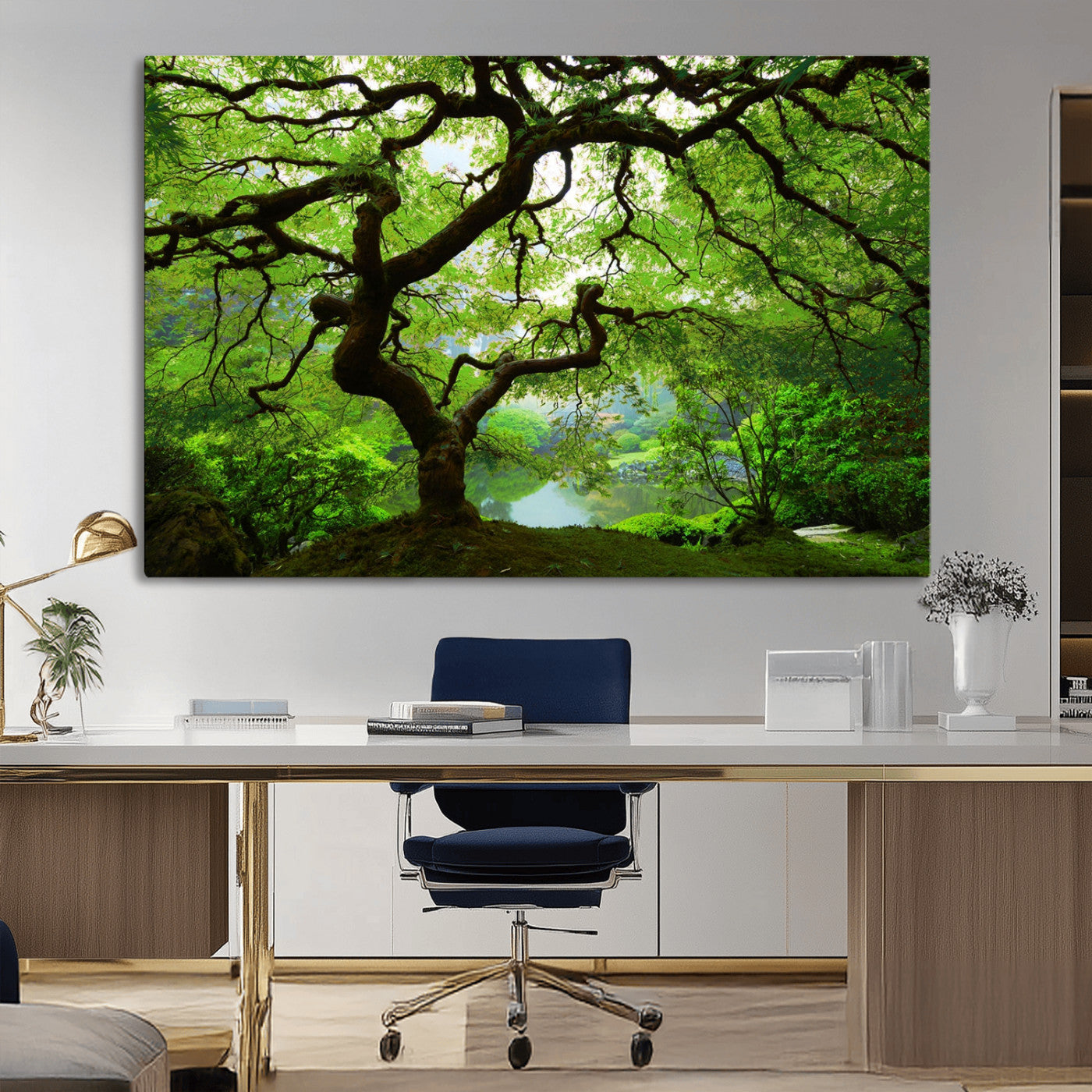 18094-MGV-CV-36X24-Emerald Canopy Wall Art – Panoramic Lush Green Tree Canvas Print, Serene Nature Decor for Office, Living Room or Meditation Space