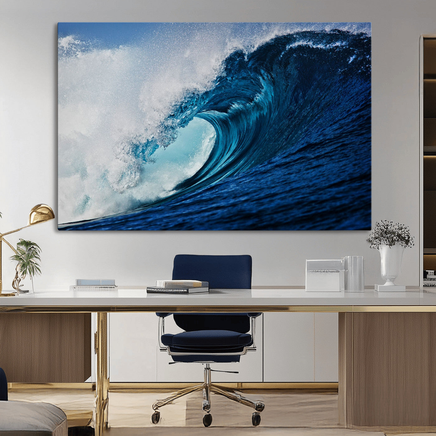 89502-MGV-CV-36X24-Powerful Ocean Wave Wall Art – Panoramic Blue Sea Wave Canvas Print, Coastal Surf Photography Artwork for Living Room, Bedroom, or
