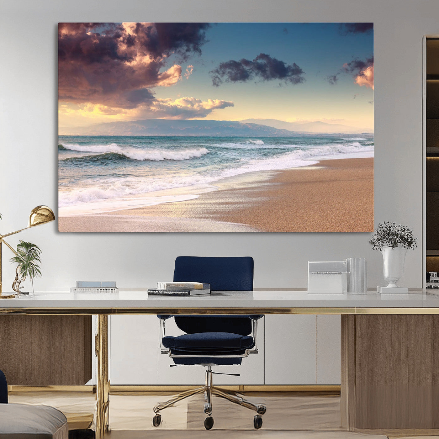 42253-MGV-CV-36X24-Serene Beach Waves Wall Art – Tranquil Ocean Horizon Canvas Print, Coastal Seascape Decor for Living Room or Office Wall