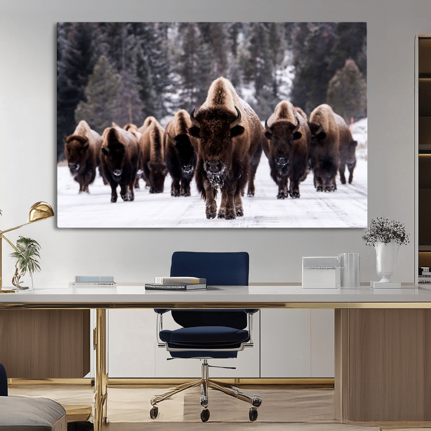 66871-MGV-CV-36X24-Bison Herd Wall Art – Wildlife Buffalo Canvas Print, Rustic Western Nature Photography Decor for Living Room, Office, Cabin, or