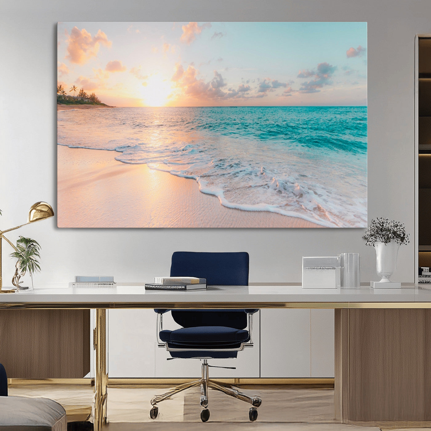 89767-MGV-CV-36X24-Ocean Sunset Wall Art – Serene Beach Canvas Print with Pastel Sky and Waves, Coastal Seascape Artwork for Bedroom, Living Room, or