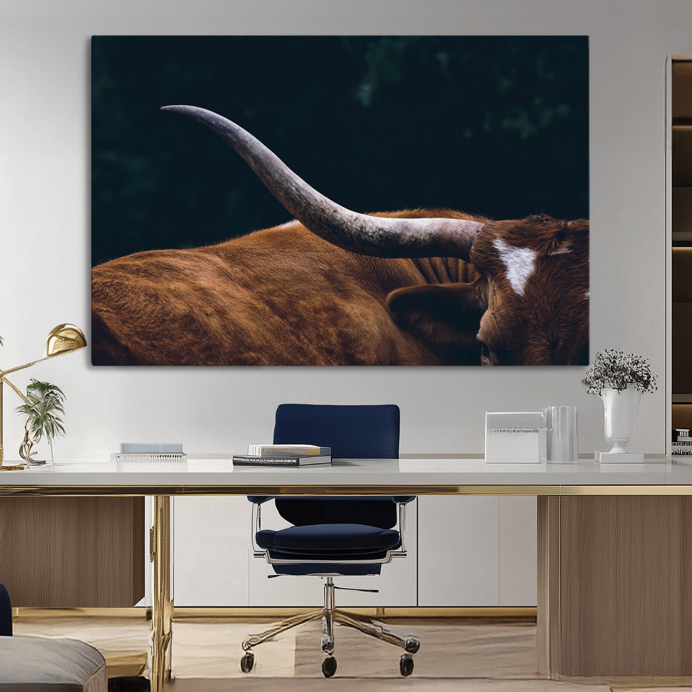 55197-MGV-CV-36X24-Texas Longhorn Wall Art – Rustic Western Bull Horn Canvas Print and Farmhouse Country Animal Decor for Living Room, Office or