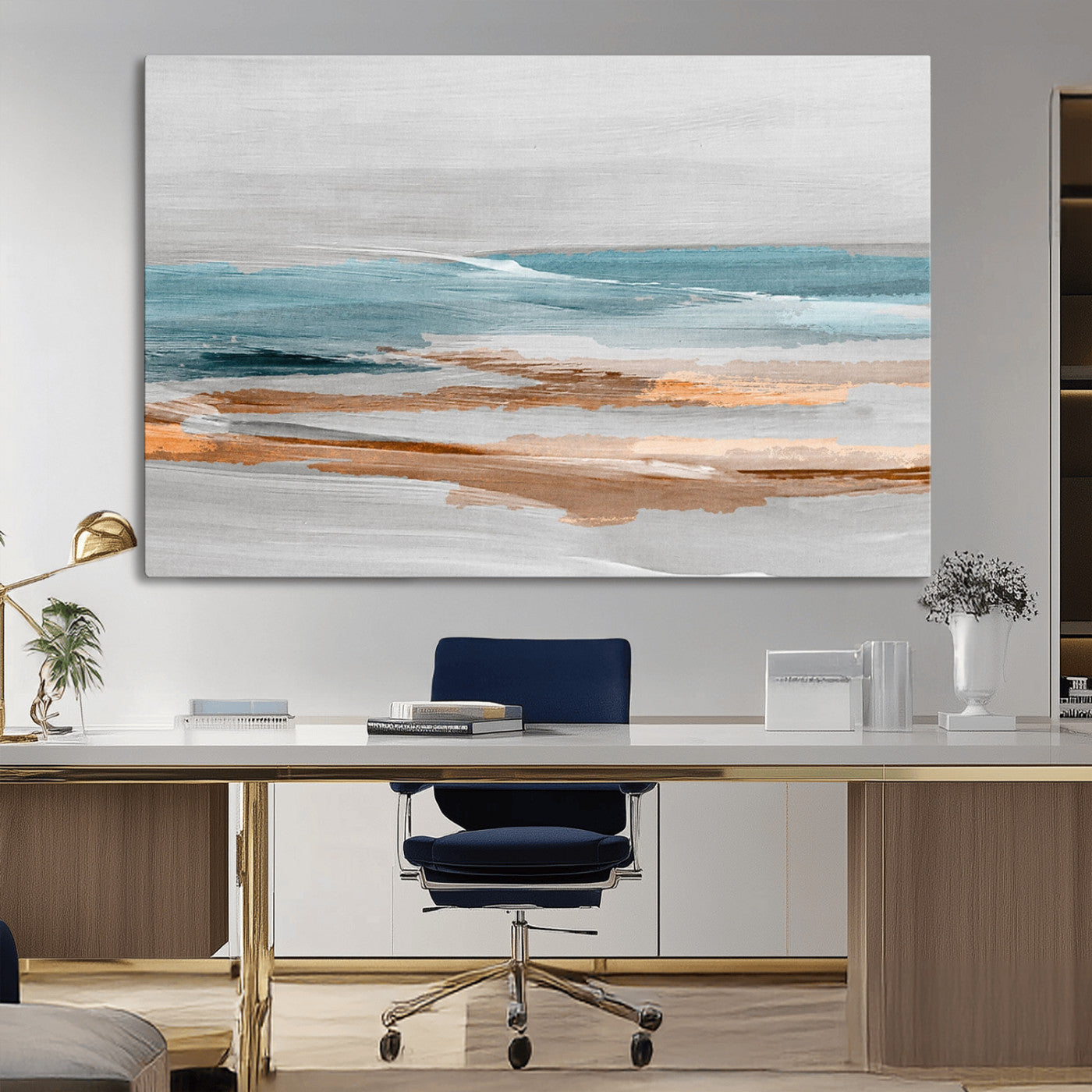 23430-MGV-CV-36X24-Abstract Coastal Wall Art – Modern Ocean Horizon Canvas Print, Minimalist Beach Scene Painting for Bedroom, Living Room, Office or
