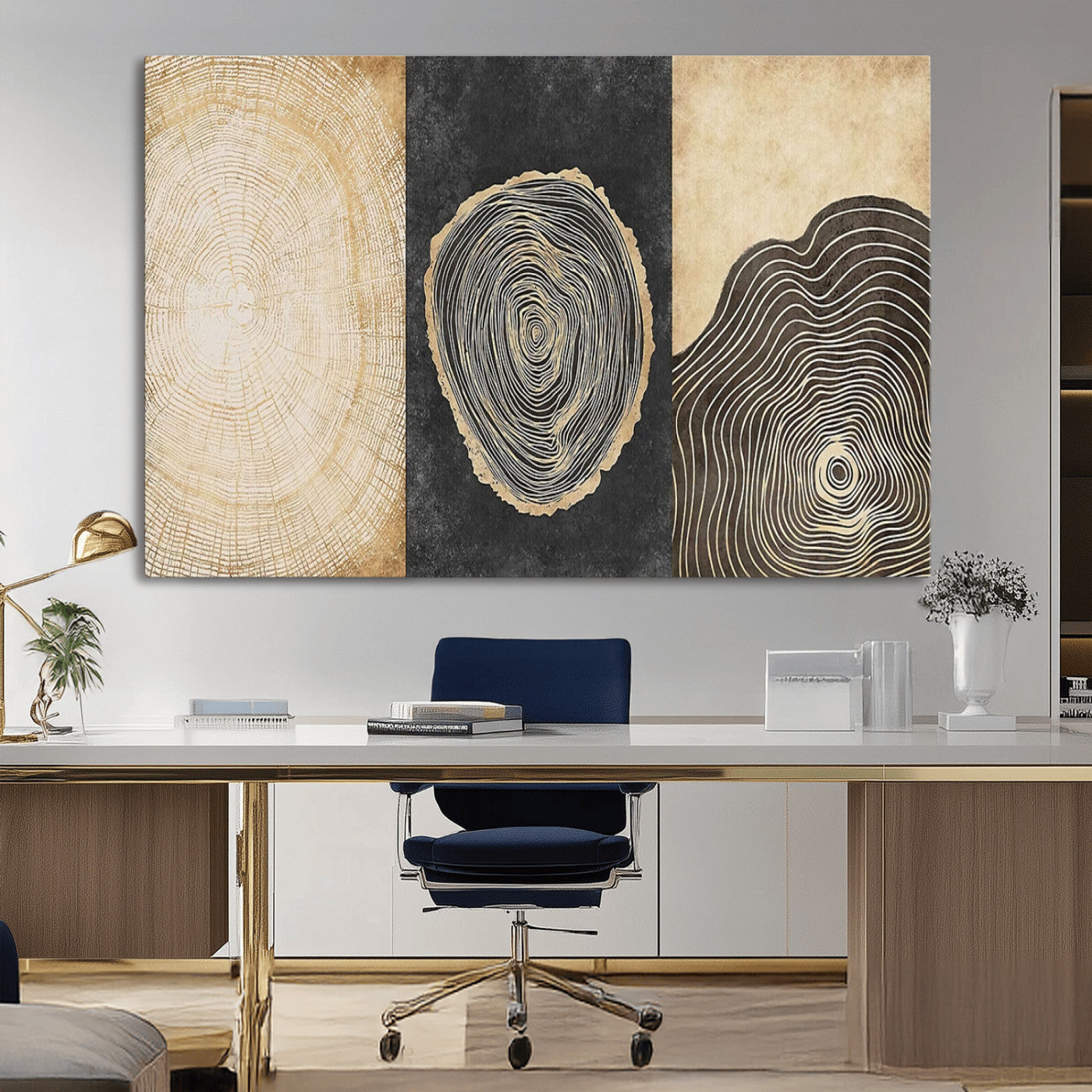 77785-MGV-CV-36X24-Tree Ring Abstract Wall Art – Rustic Wood Growth Pattern Canvas Prints, Modern Nature-Inspired Decor for Living Room or Office