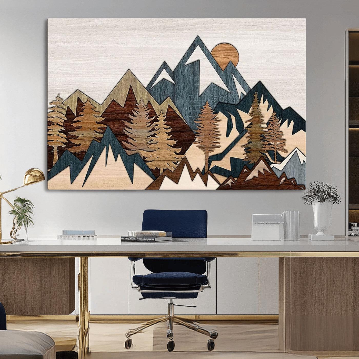 67950-MGV-CV-36X24-Modern Wood Wall Art Canvas Print, Framed Mountain Range Art Picture Print, Wood Mountain Range Perfect Rustic Decor Artwork