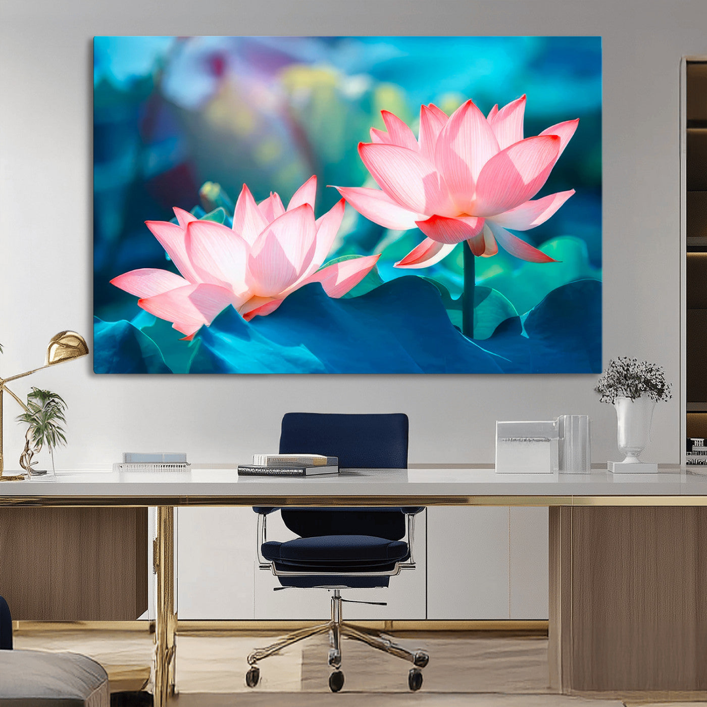 32559-MGV-CV-36X24-Lotus Flower Wall Art – Pink Water Lily Canvas Print, Tranquil Nature Decor for Living Room, Bedroom or Meditation Space