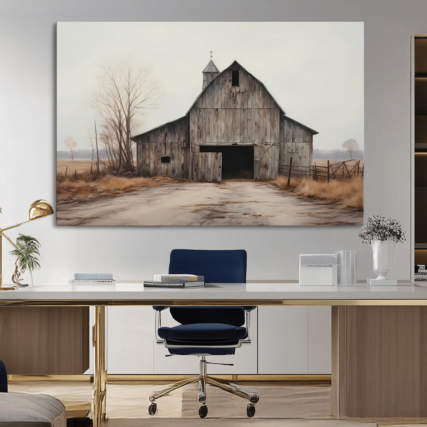 11602-MGV-CV-36X24-Old Barn Wall Art Canvas Print, Framed Rustic Barn Art Picture Print, Old Farmhouse Perfect Rustic Farmhouse Decor Artwork