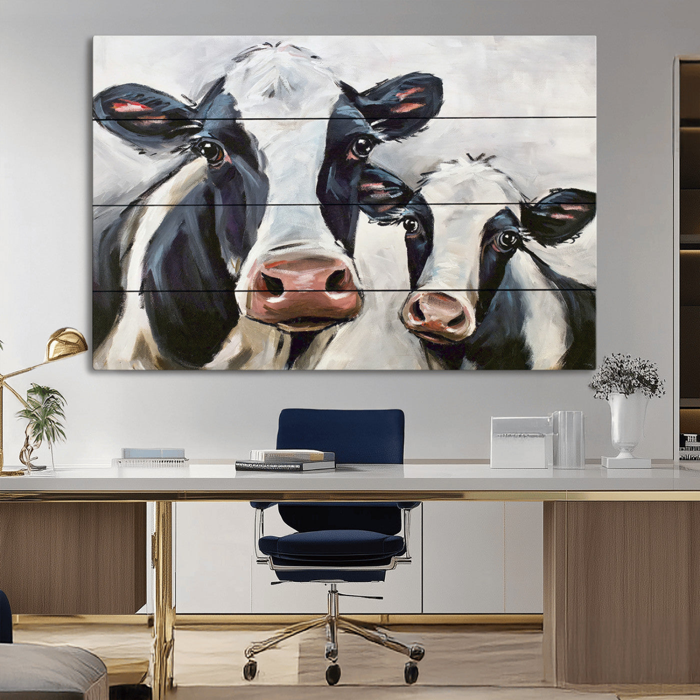 28934-MGV-CV-36X24-Farmhouse Cow Wall Art – Rustic Black and White Dairy Cattle Canvas Print, Country Barn Animal Painting for Kitchen, Living Room