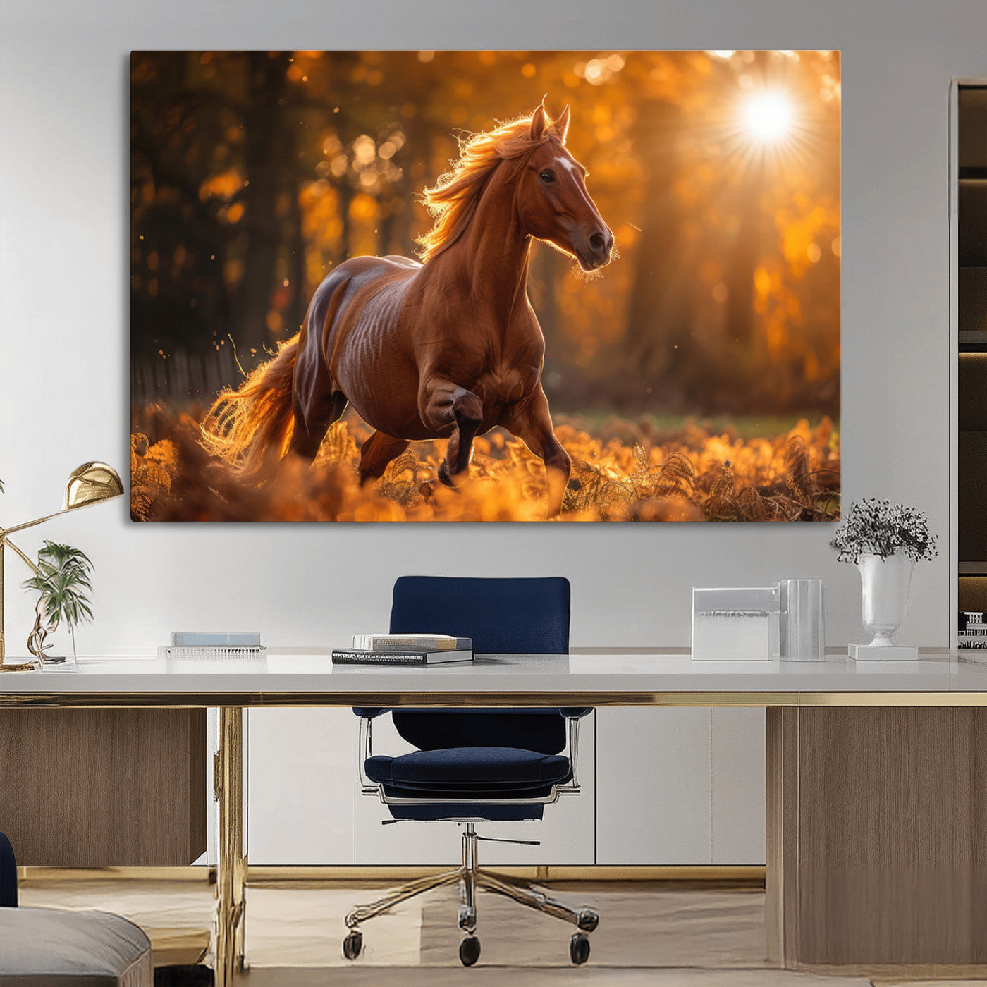 92144-MGV-CV-36X24-Sunset Horse Wall Art Canvas Print, Framed Horse Barn Art Picture Print, Majestic Horse Perfect Rustic Farmhouse Decor Artwork