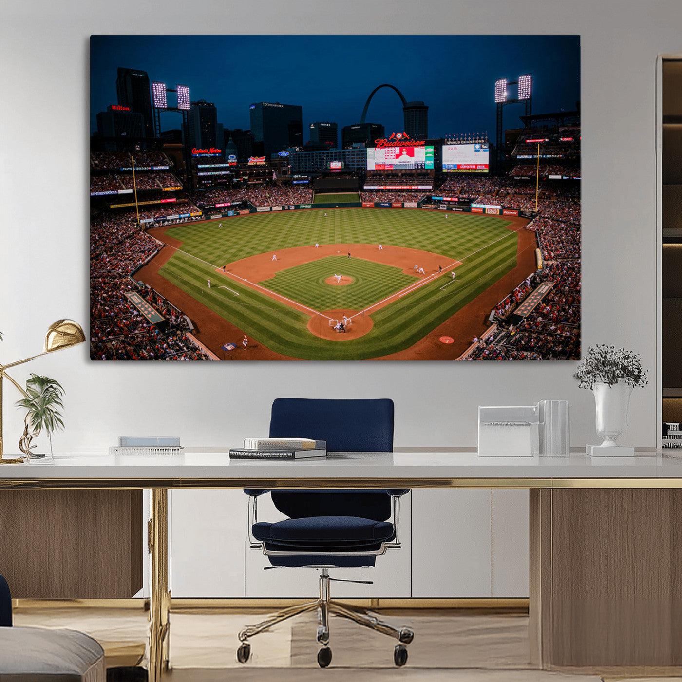 38612-MGV-CV-36X24-Busch Stadium Wall Art Canvas Print, Framed Missouri Stadium Art Picture Print, Busch Stadium Field Perfect Sports Room Decor