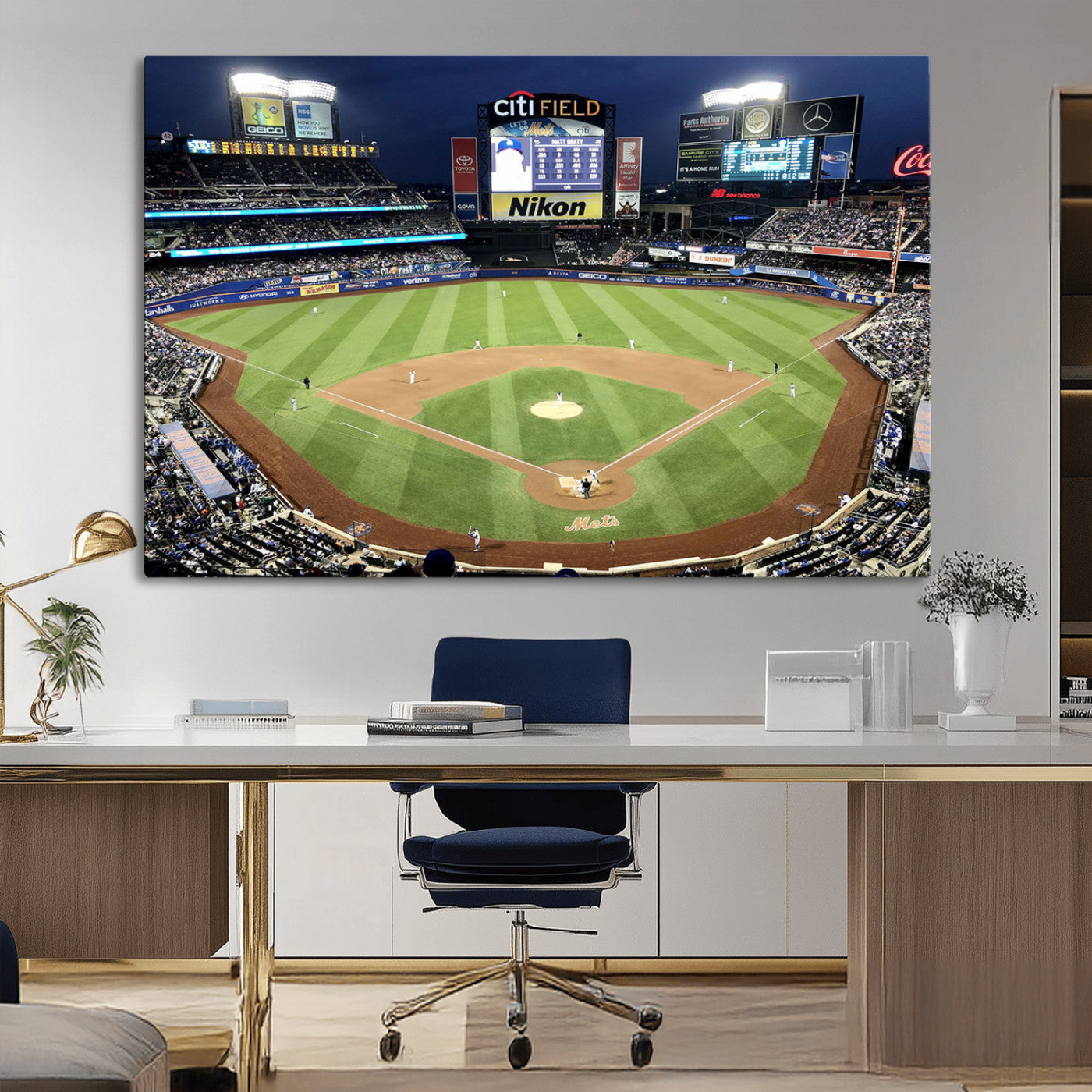 87666-MGV-CV-36X24-City Field Stadium Wall Art Canvas Print, Framed New York Stadium Art Picture Print, Citi Field Stadium Perfect Sport Room Decor