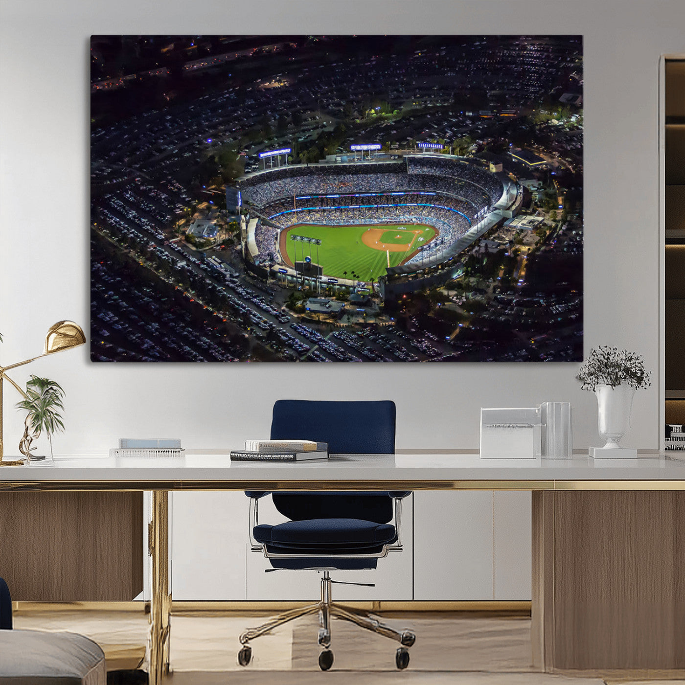 16515-MGV-CV-36X24-Dodgers Stadium Wall Art Canvas Print, Framed Baseball Stadium Art Picture Print, Dodgers Field Perfect Sport Room Decor Artwork