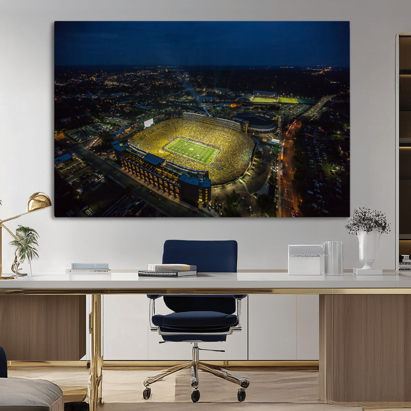 52519-MGV-CV-36X24-Michigan Football Stadium Wall Art Canvas Print, Framed Michigan Stadium Art Picture Print, Michigan Wolverines Field Perfect
