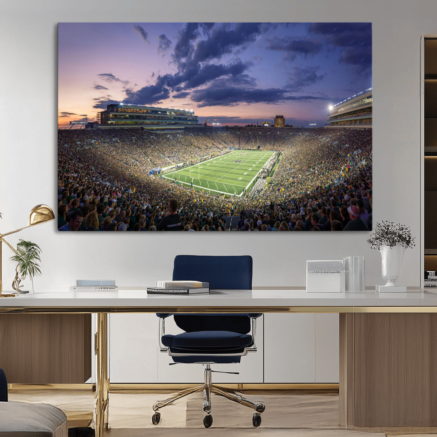 50825-MGV-CV-36X24-Notre Dame Stadium Wall Art Canvas Print, Framed Indiana Stadium Art Picture Print, Football Stadium Perfect Sports Room Decor