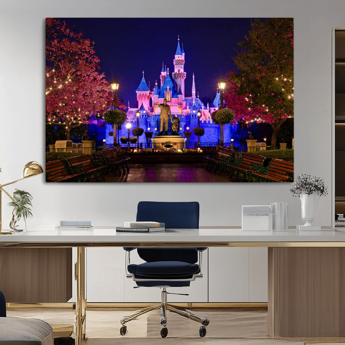 79435-MGV-CV-36X24-Disney Castle Wall Art Canvas Print, Framed Magic Kingdom Art Picture Print, Disney World Perfect Child Room Decor Artwork