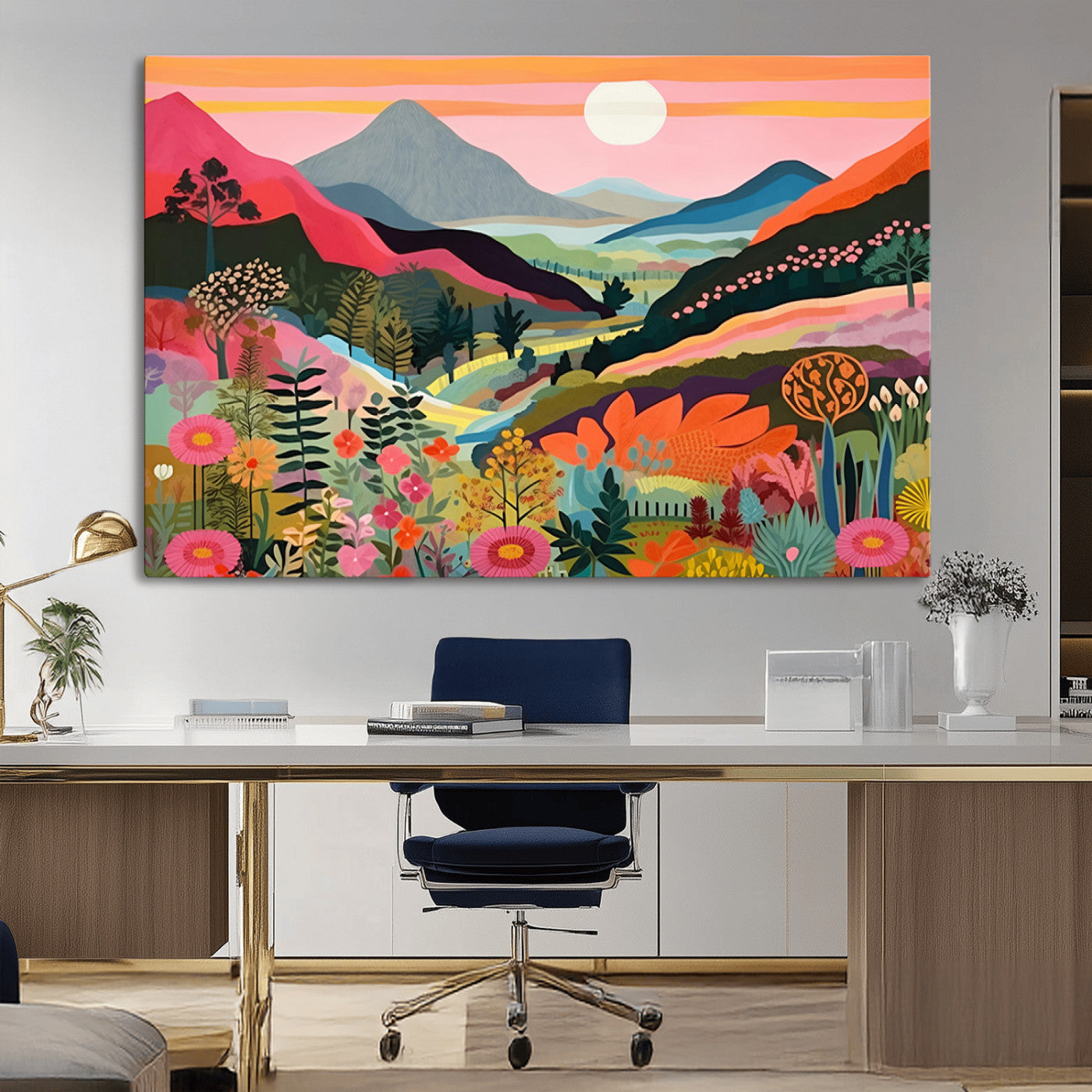 61376-MGV-CV-36X24-Floral Valley Wall Art – Panoramic Mountain Landscape Canvas Print, Vibrant Nature Decor for Living Room, Office, or Bedroom