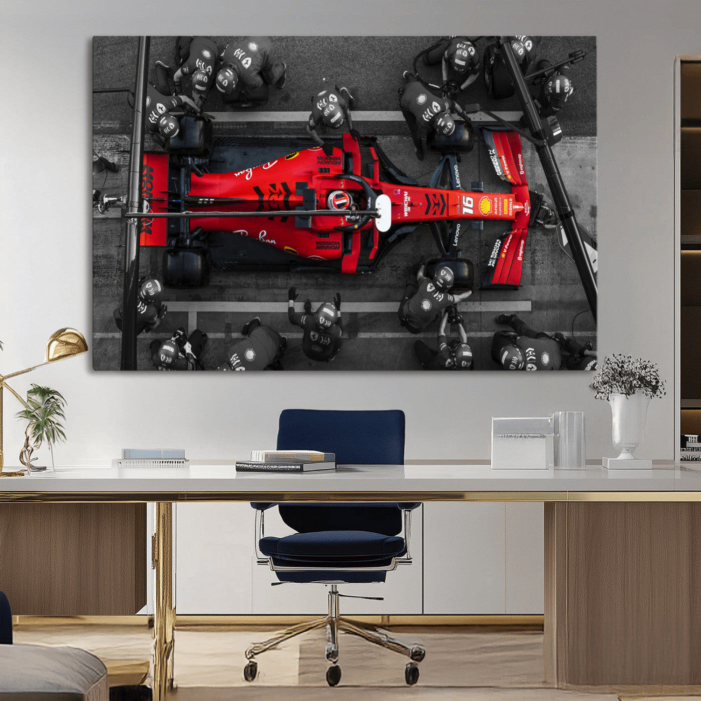 99356-MGV-CV-36X24-Ferrari Pit Stop Wall Art – Formula 1 Racing Car Canvas Print, Red Speed Machine Motorsport Decor for Office, Garage, Man Cave or
