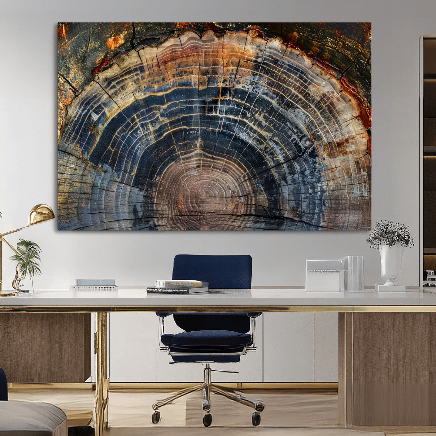 16193-MGV-CV-36X24-Tree Ring Wall Art – Abstract Wood Grain Canvas Print, Rustic Nature Texture Artwork Poster for Living Room, Bedroom, Office,