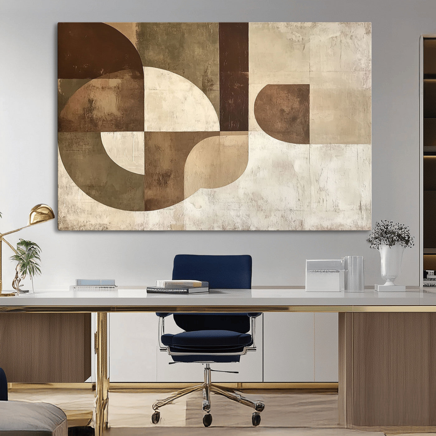 59767-MGV-CV-36X24-Abstract Geometric Shapes Wall Art – Modern Minimalist Canvas Print, Neutral Brown Beige Tan Artwork for Living Room, Bedroom,