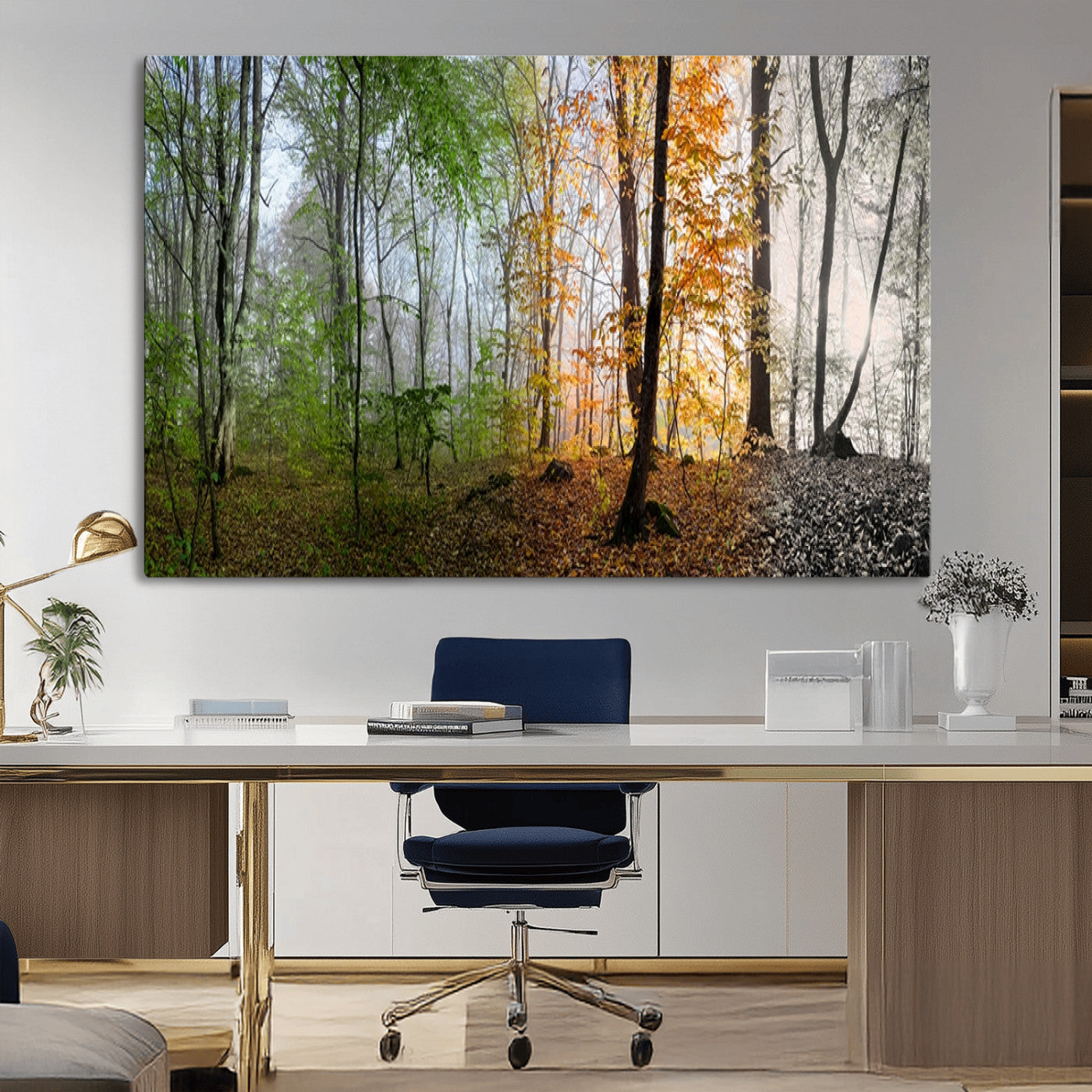 95317-MGV-CV-36X24-Four Seasons Forest Wall Art – Panoramic Nature Canvas Print Showing Spring, Summer, Autumn and Winter Landscape for Living Room,