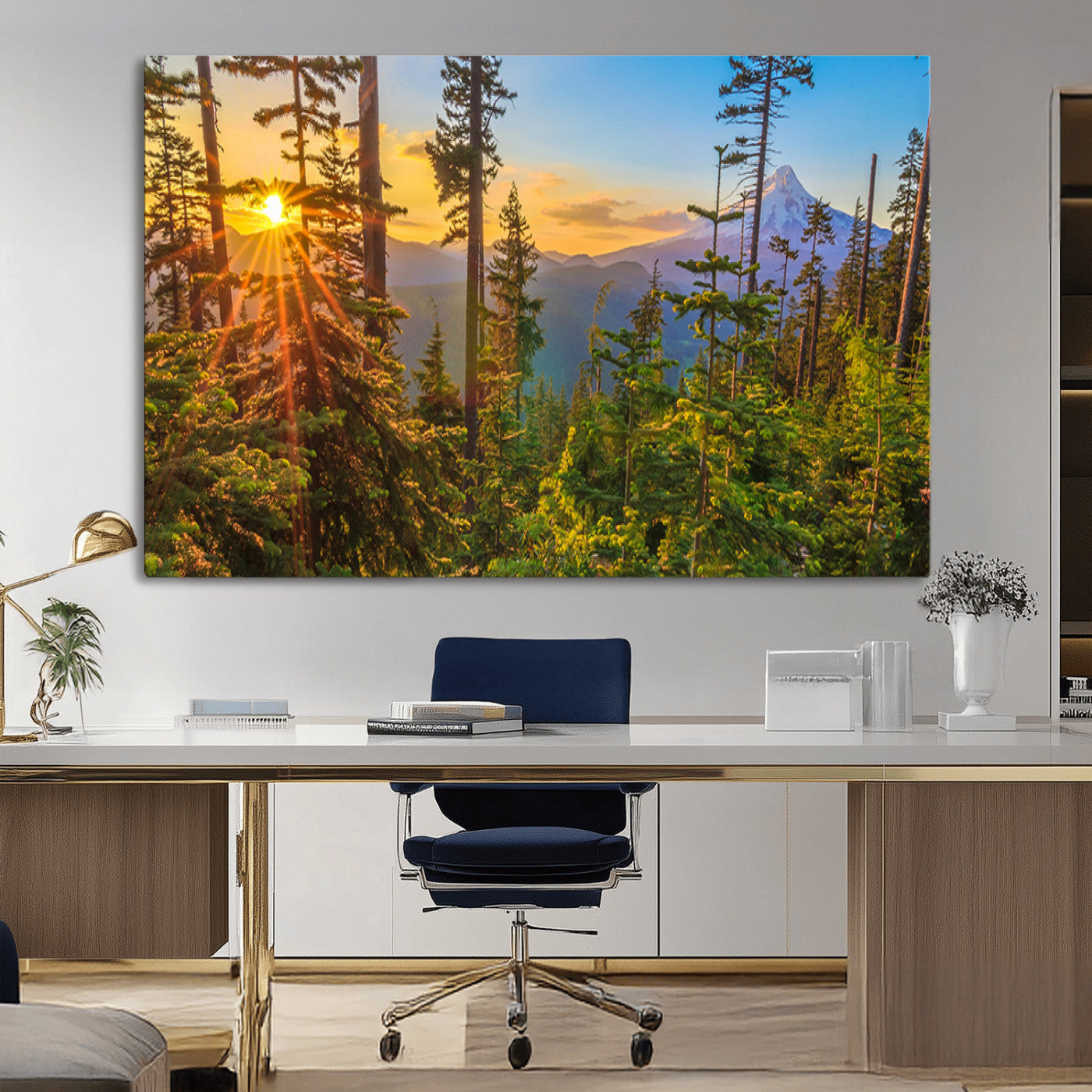 83544043-MGV-CV-36X24-Forest Sunset Wall Art Canvas Print, Framed Sunset Trees Art Picture Print, Green Pines Perfect Rustic Nature Decor Artwork