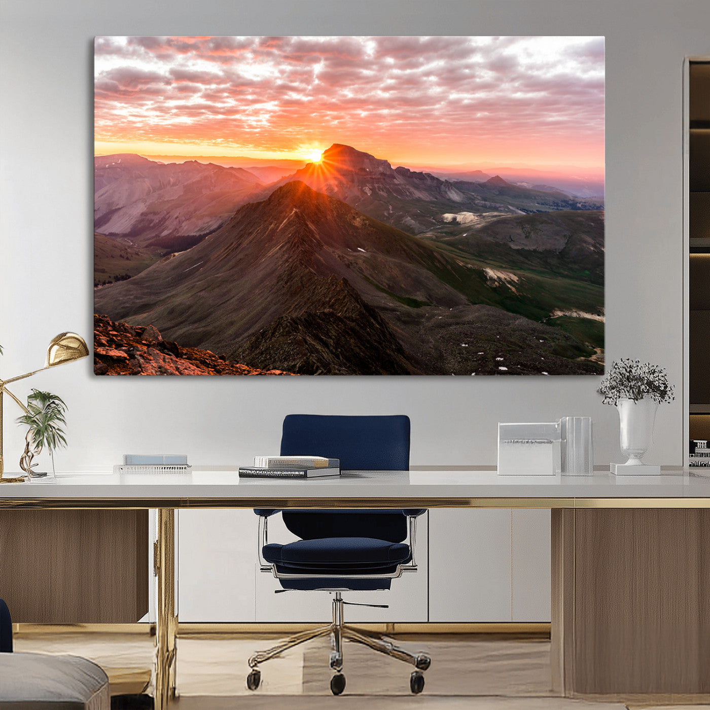 50957419-MGV-CV-36X24-Mountain Sunrise Wall Art Canvas Print, Framed Alpine Ridge Art Picture Print, Mountain Range Perfect Vibrant Rustic Decor Artwork