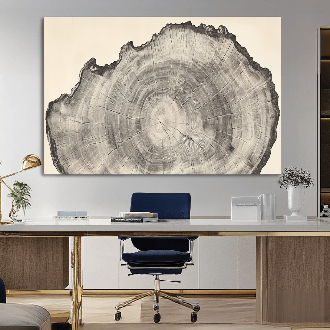 98921313-MGV-CV-36X24-Tree Ring Wall Art Canvas Print, Framed Wood Slice Art Picture Print, Minimalist Wood Perfect Rustic Academic Decor Artwork
