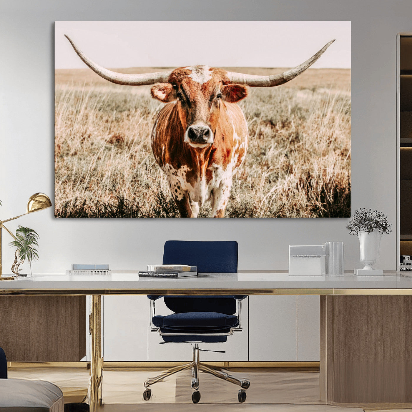 54986862-MGV-CV-36X24-Majestic Longhorn Wall Art – Canvas Print of Graceful Strength & Bold Spirit, Wild Plains Beauty Nature Inspired Rustic Decor for