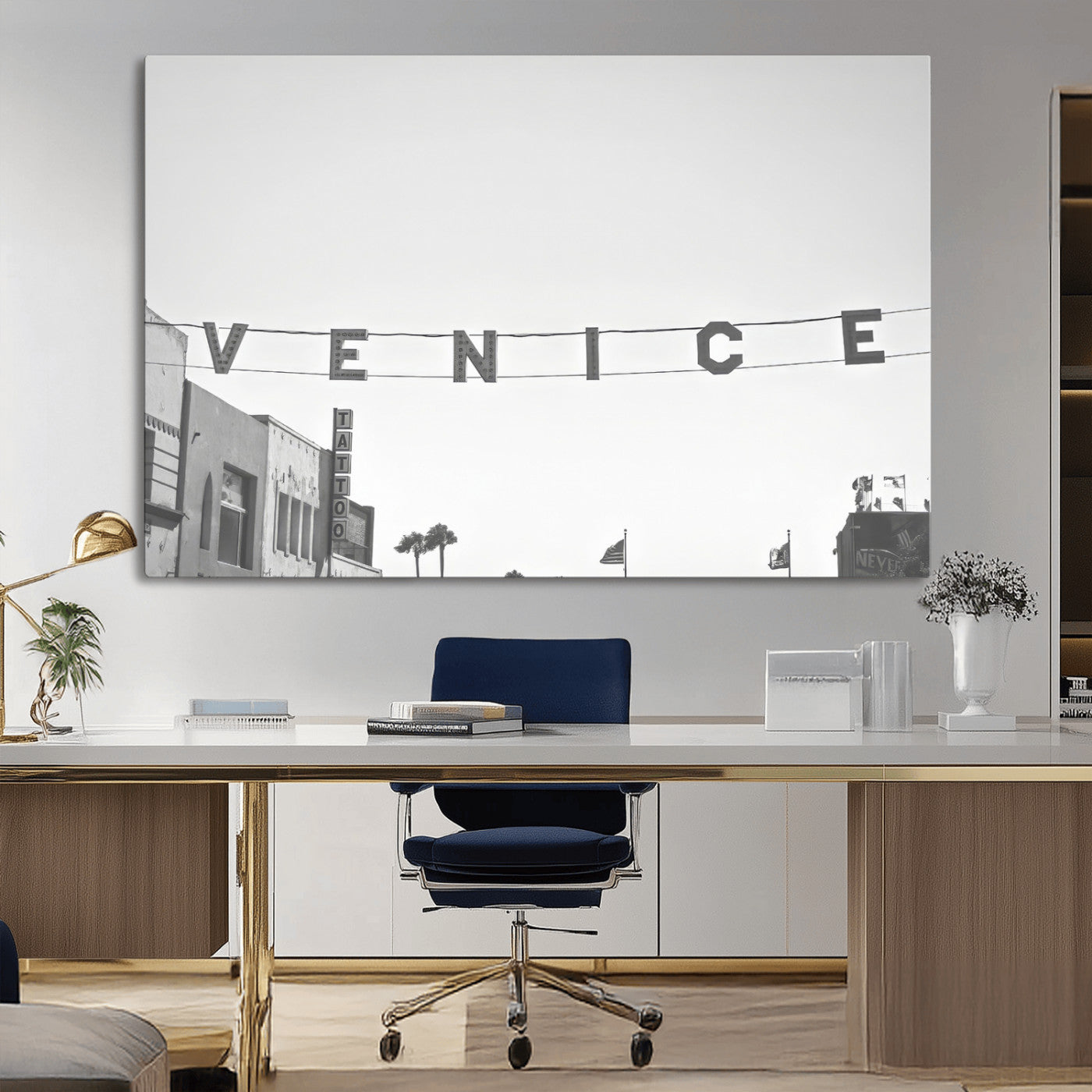 68254589-MGV-CV-36X24-Venice Sign Wall Art Canvas Print, Framed Venice Letters Art Picture Print, Los Angeles Perfect Minimalist Urban Decor Artwork