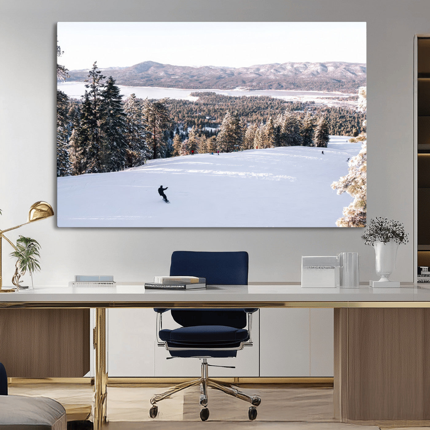 79857868-MGV-CV-36X24-Snowy Mountain Wall Art Canvas Print, Framed Ski Slope Art Picture Print, Winter Forest Perfect Modern Rustic Decor Artwork