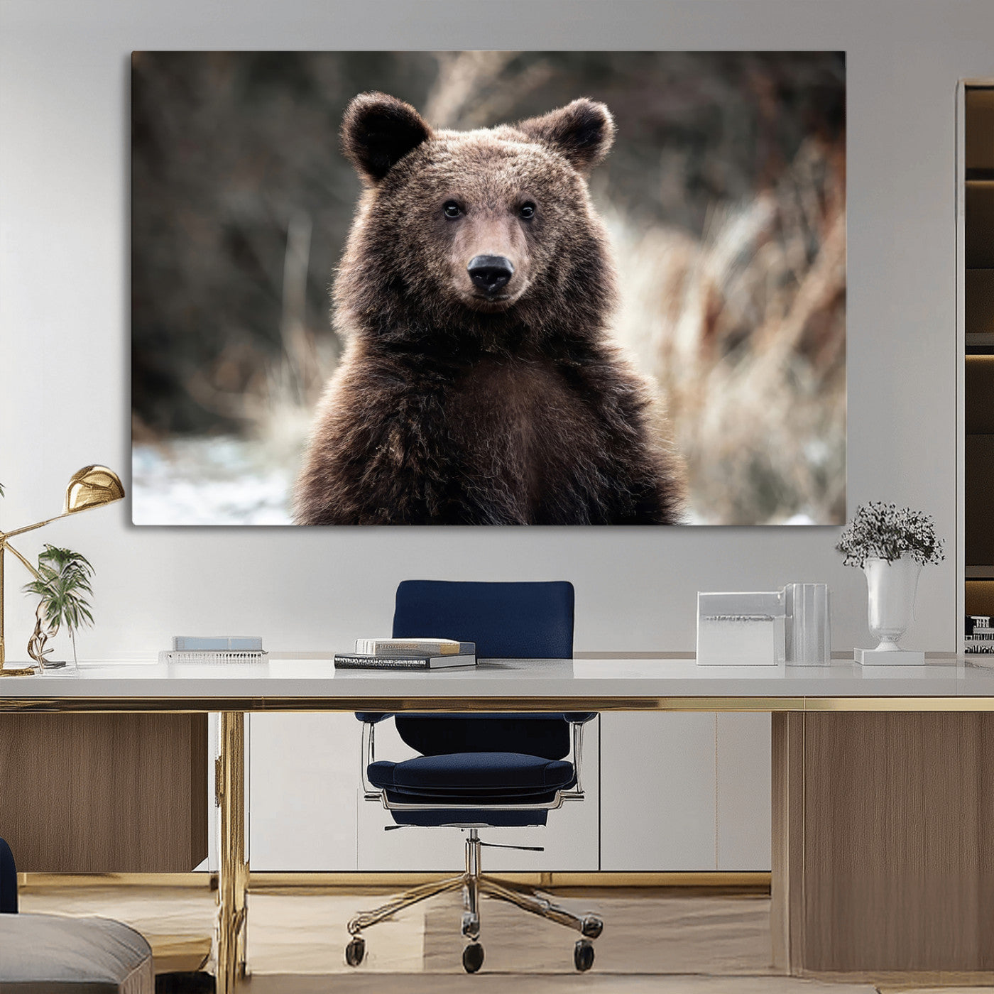 47112103-MGV-CV-36X24-Brown Bear Wall Art Canvas Print, Framed Forest Wildlife Art Picture Print, Woodland Bear Perfect Rustic Cabin Decor Artwork