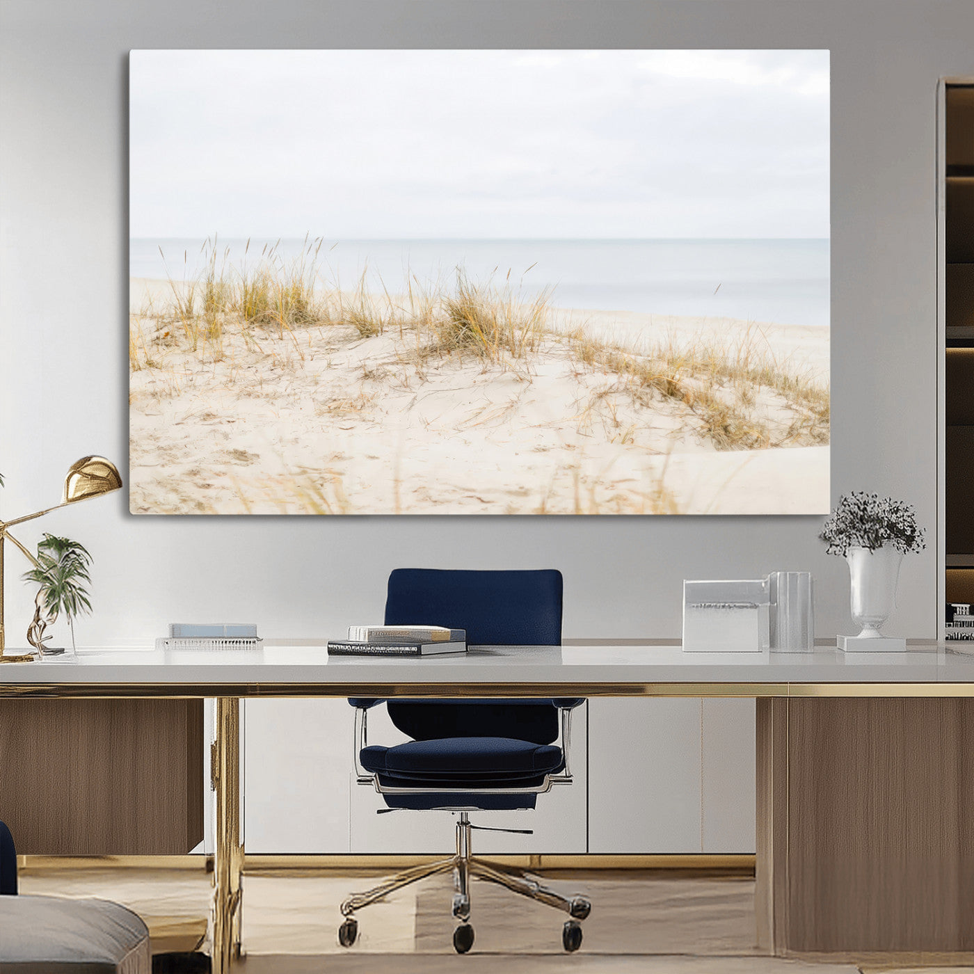 13146857-MGV-CV-36X24-Beach Dunes Wall Art Canvas Print, Framed Soft Horizon Art Picture Print, Coastal Grass Perfect Minimalist Coastal Decor Artwork