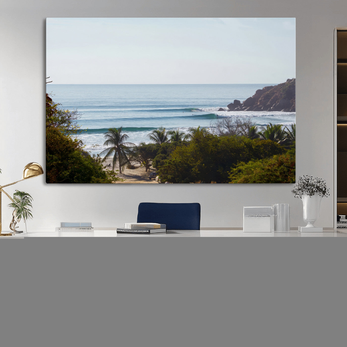 88336640-MGV-CV-36X24-Tropical Beach Scene Wall Art Canvas Print, Framed Coastal Photography Art Picture Print, Ocean Horizon Art Perfect Coastal Boho