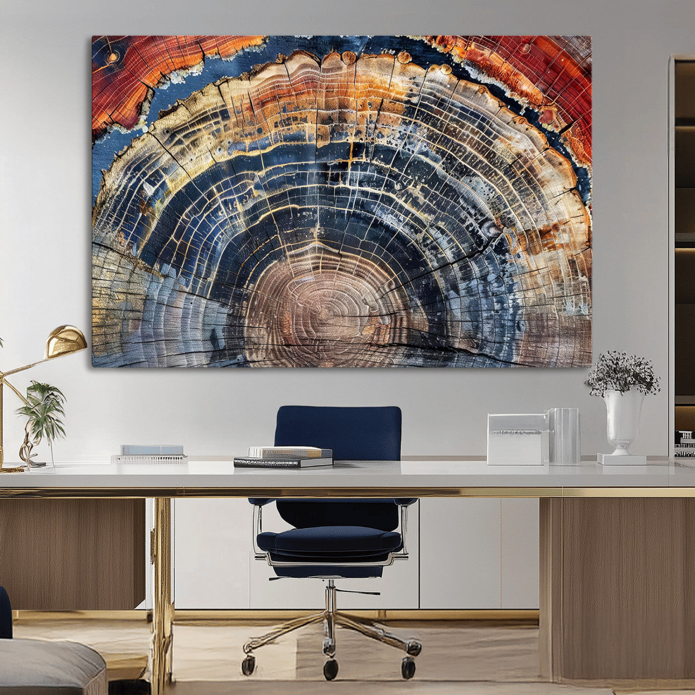 38987581-MGV-CV-36X24-Tree Ring Art Wall Art Canvas Print, Framed Rustic Wall Decor Art Picture Print, Nature Grain Print Perfect Modern Rustic Decor