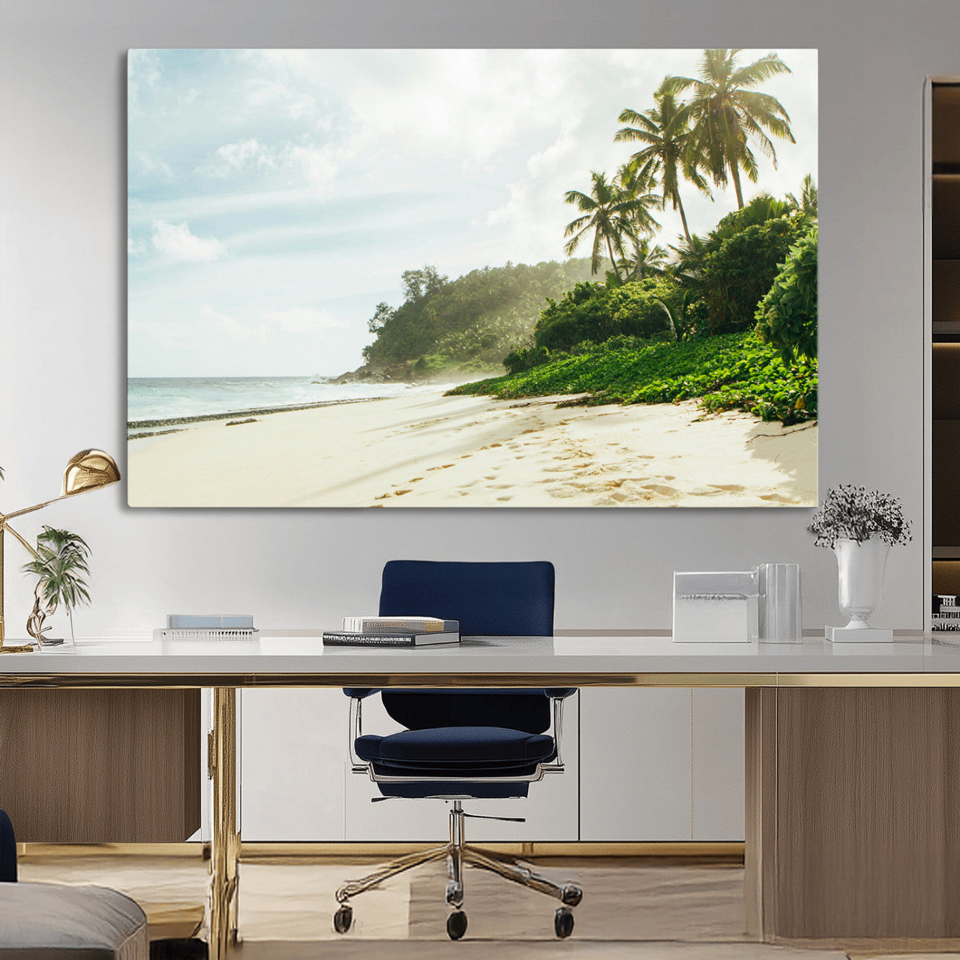 42984524-MGV-CV-36X24-Relaxing Beach Wall Art Canvas Print, Framed Ocean View Art Picture Print, Coastal Serenity Perfect Tropical Coastal Decor Artwork