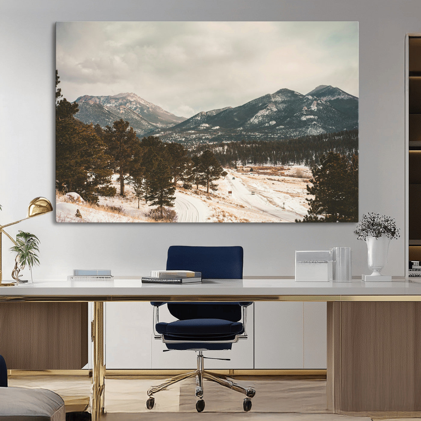 77311749-MGV-CV-36X24-Mountain Landscape Wall Art Canvas Print, Framed Snowy Peaks Art Picture Print, Alpine Aesthetic Perfect Rustic Winter Decor