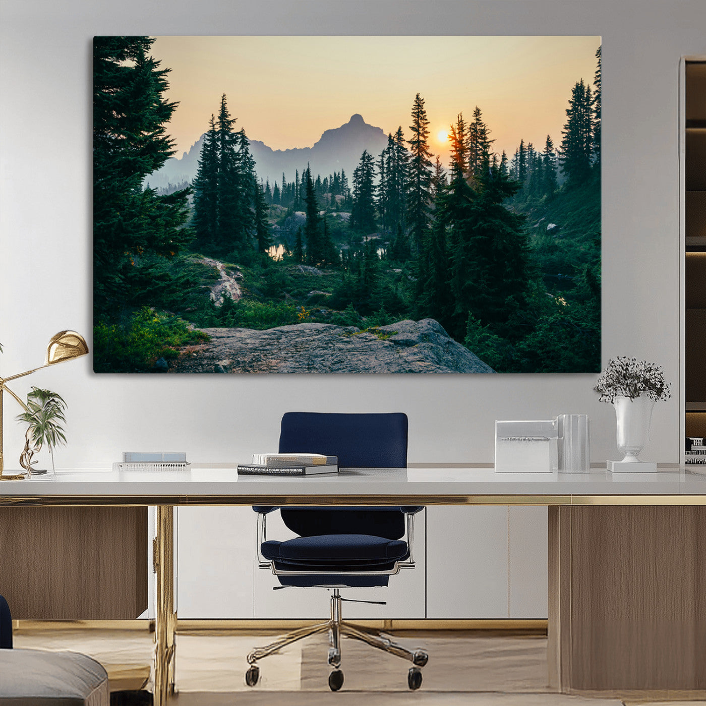 66397982-MGV-CV-36X24-Mountain Landscape Wall Art Canvas Print, Framed Forest Serenity Art Picture Print, Mountain Landscape Perfect Rustic Wilderness