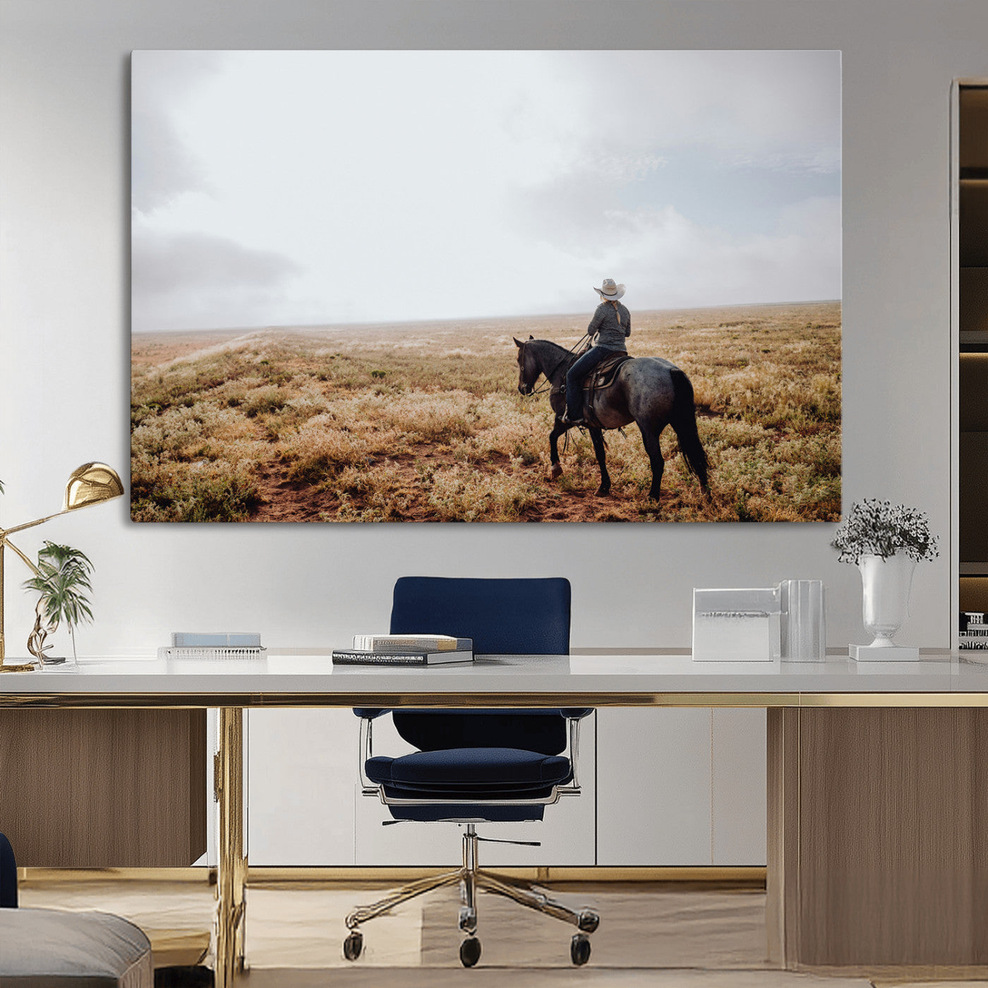 57597730-MGV-CV-36X24-Cowboy Wall Art Wall Art Canvas Print, Framed Western Canvas Art Picture Print, Rustic Ranch Scene Perfect Rustic Western Decor