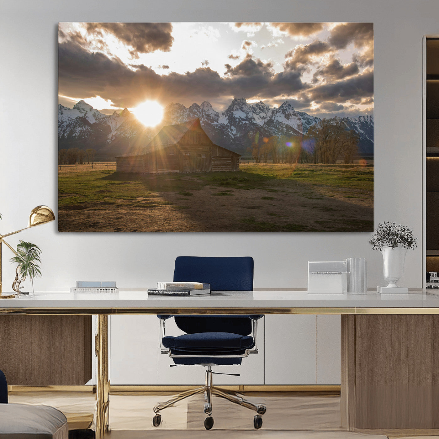 52555760-MGV-CV-36X24-Snowy Peaks Wall Art Canvas Print, Framed Nature Escape Art Picture Print, Rustic Charm Perfect Rustic Western Decor Artwork