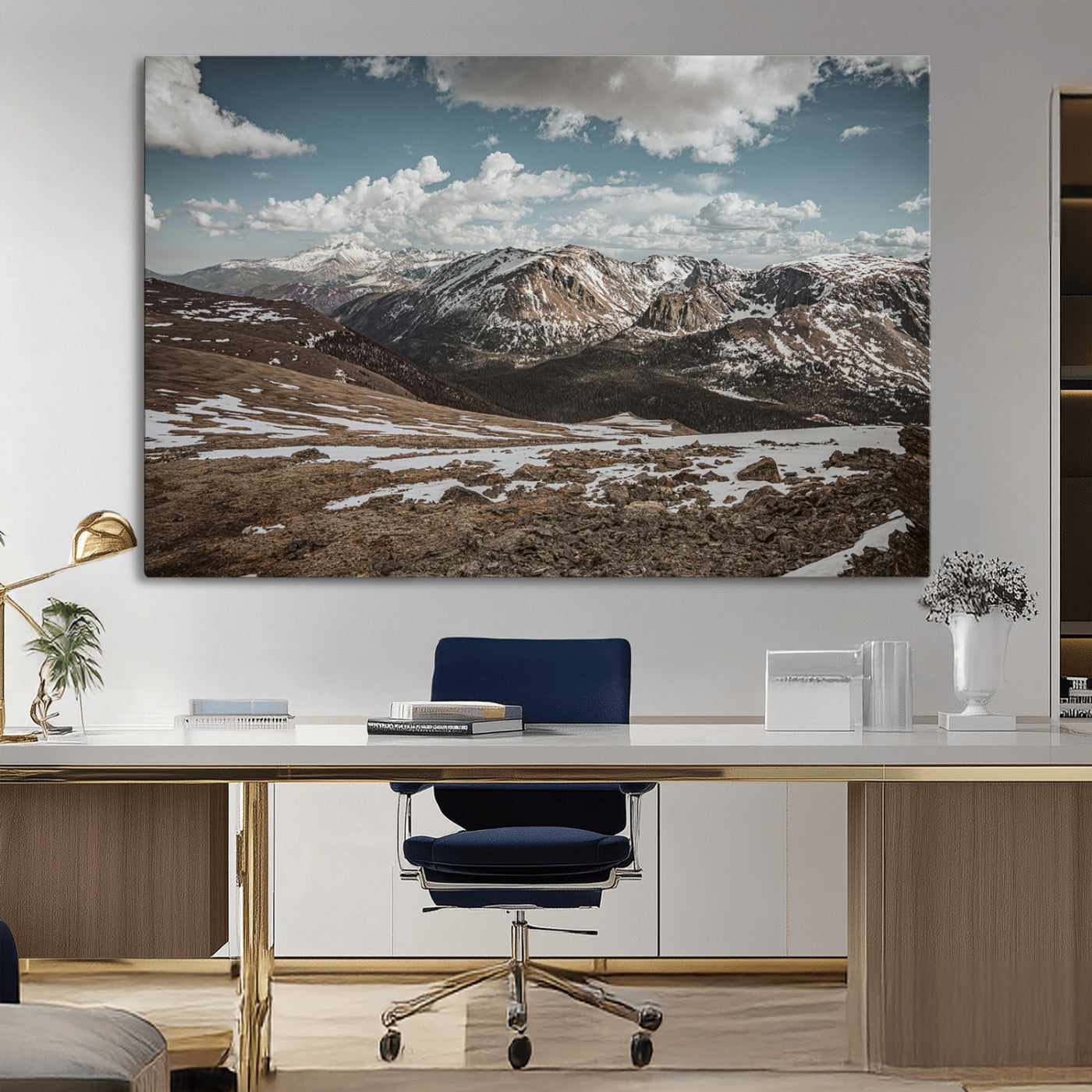 44565953-MGV-CV-36X24-Mountain Landscape Wall Art Canvas Print, Framed Snowy Peaks Art Picture Print, Rugged Highlands Perfect Rustic Adventure Decor