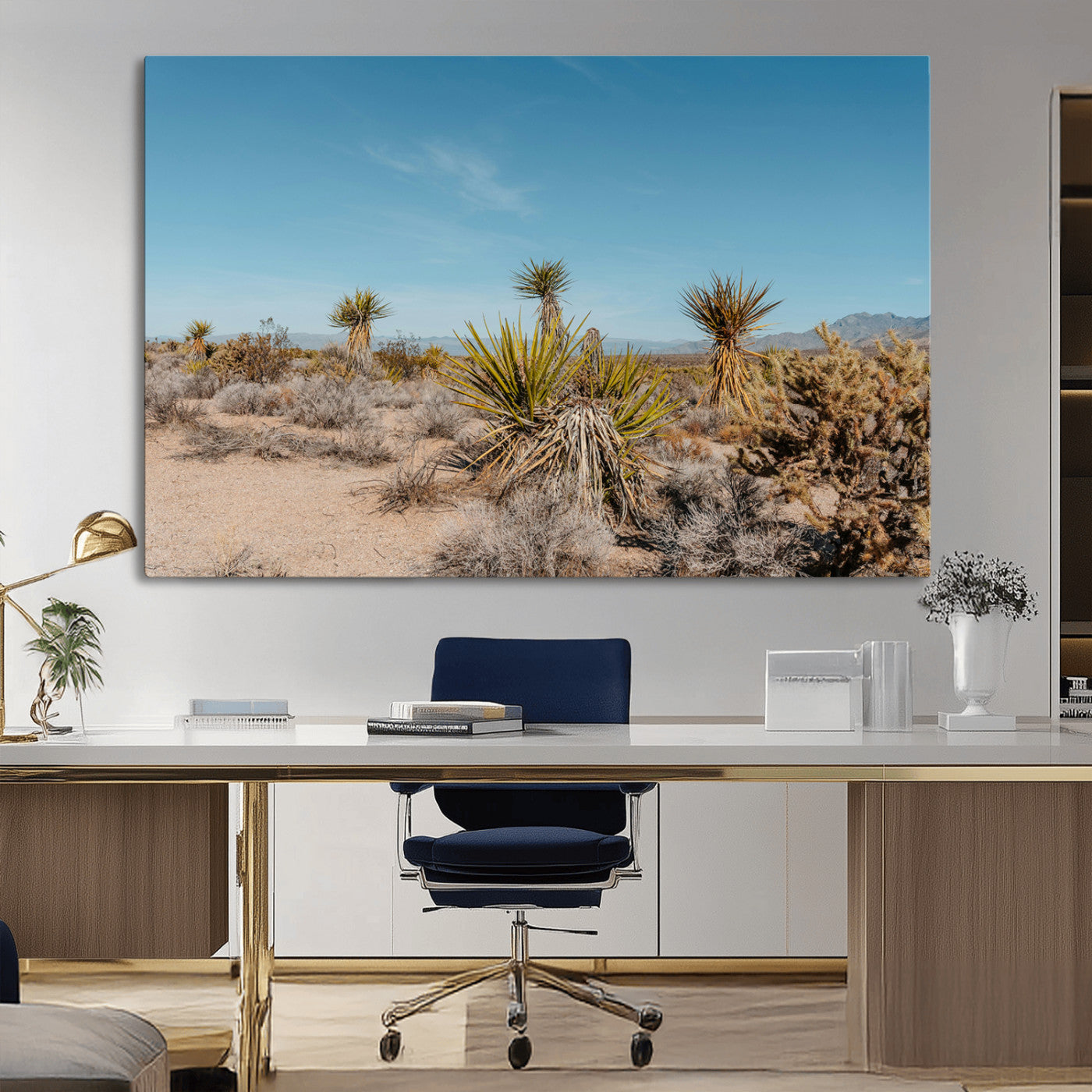 35156165-MGV-CV-36X24-Joshua Tree Wall Art Canvas Print, Framed Desert Landscape Art Picture Print, Warm Earth Tones Perfect Southwestern Minimalist