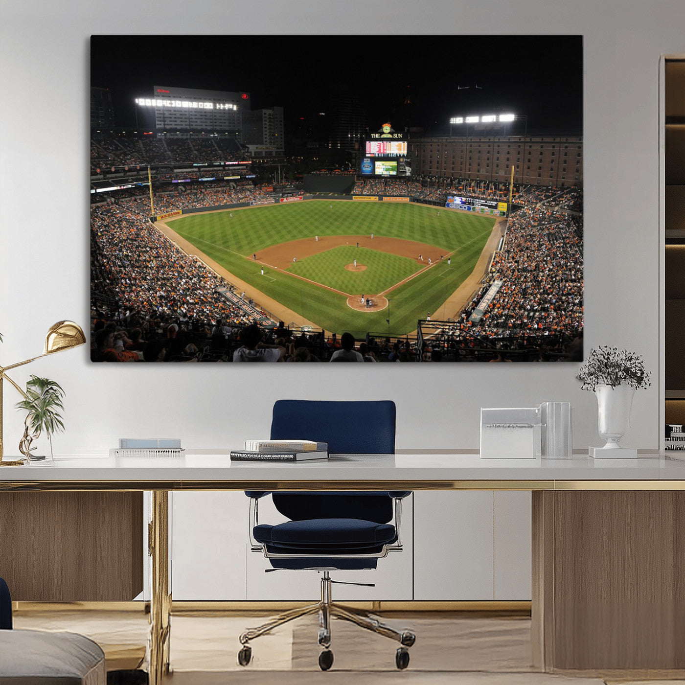 26445161-MGV-CV-36X24-Baseball Stadium at Night – Panoramic Ballpark Canvas Wall Art, Sports Decor for Man Cave, Office, Game Room, Sports Bar, Baseball