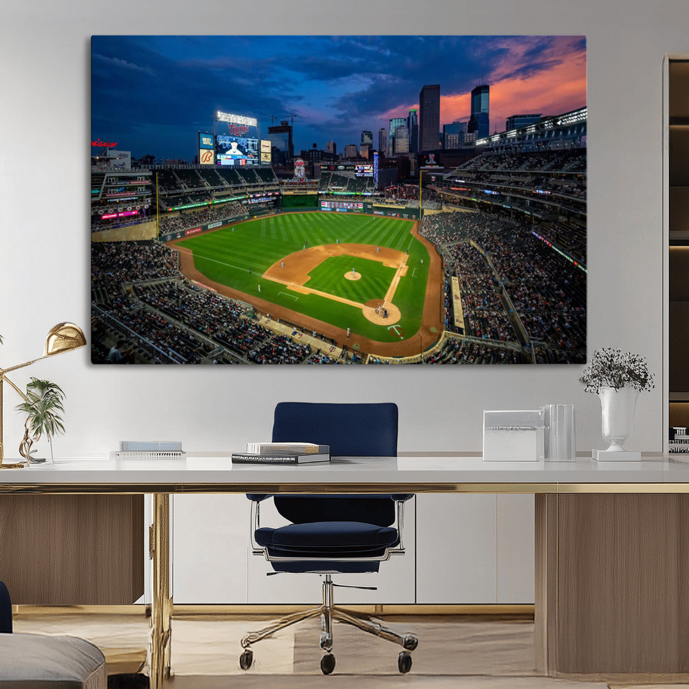 68222753-MGV-CV-36X24-Baseball Stadium Wall Art – Panoramic Night Game Canvas Print, Sports Decor for Man Cave, Office, Bar, or Living Room