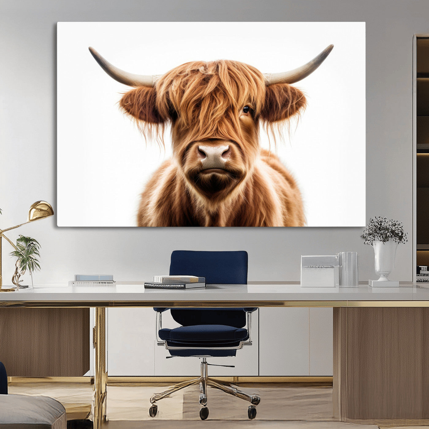 637908607-MGV-FC-93X47-3P_Black-Highland Cow Wall Art Print – Rustic Farmhouse Animal Portrait, Scottish Highland Cattle Canvas, Modern Country Wall Decor for