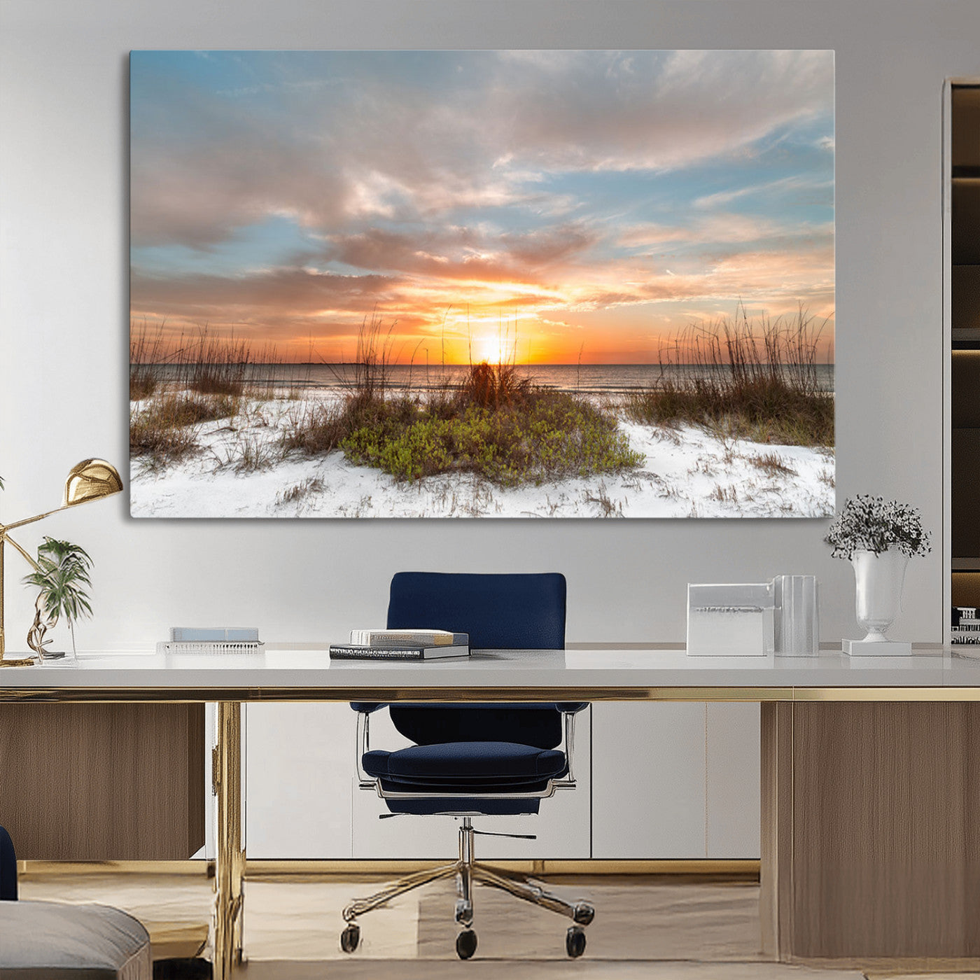 58266230-MGV-CV-36X24-Sunset Beach Canvas Wall Art – Coastal Ocean Landscape Print, Seaside Nature Art for Coastal Chic Decor, Living Room, Bedroom,